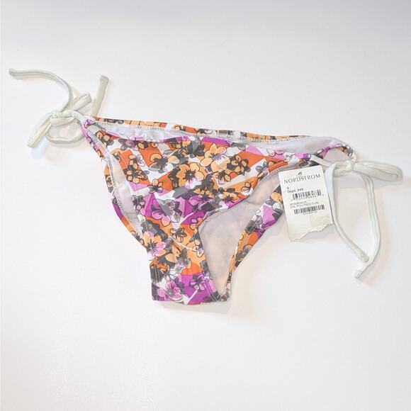 Bp Small Women's‎ String Bikini Sides Floral Print Swimsuit Bottoms Pink Yellow - Picture 2 of 5